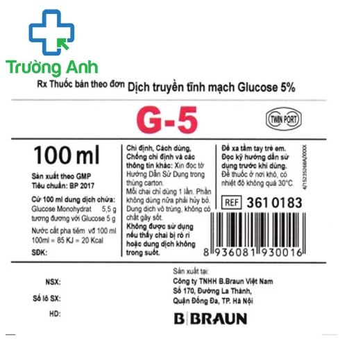 Dịch truyền tĩnh mạch Glucose 5% B.Braun 100ml - Điều trị thiếu hụt carbohydrate