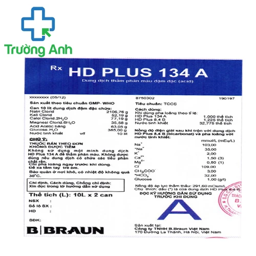 HD Plus 134 A - Dung dịch thẩm phân máu hiệu quả của B.Braun