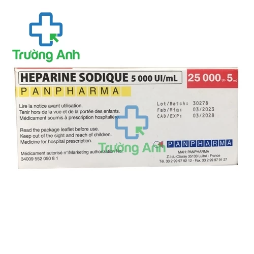 Heparine Sodique Panpharma 5000 U.I./ml - Thuốc điều trị thuyên tắc động mạch