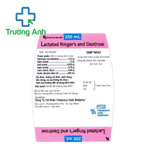 Lactated Ringer's and Dextrose 250ml Fresenius Kabi - Dung dịch bổ sung nước hiệu quả