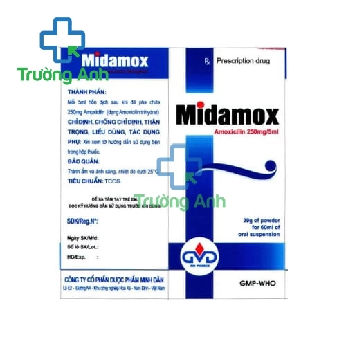 Midamox 250mg/ 5ml - Thuốc điều trị nhiễm trùng đường hô hấp hiệu quả