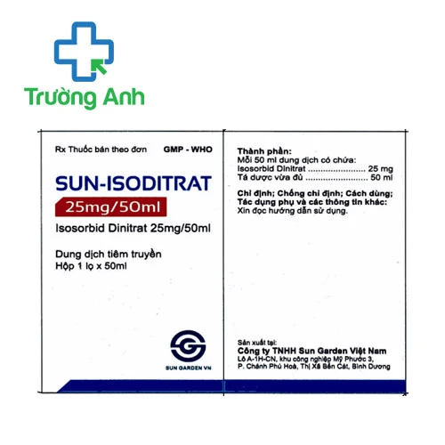 Sun-isoditrat 25mg/50ml - Thuốc phòng và điều trị cơn đau thắt ngực hiệu quả