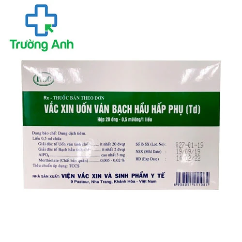 Vắc xin uốn ván bạch hầu hấp phụ (Td) - Phòng bạch hầu và uốn ván cho người lớn và trẻ em ≥ 7 tuổi