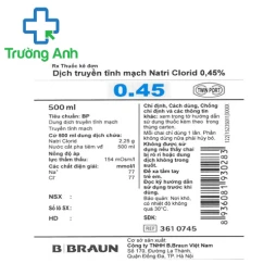 Dịch truyền tĩnh mạch Natri clorid 0.45% B.Braun 500ml - Giúp điều trị tình trạng mất nước